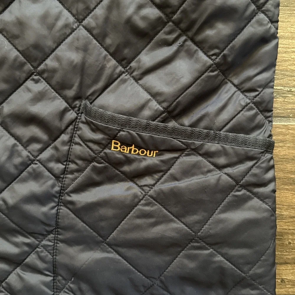 Barbour Liddesdale Jacket Men Medium Navy Blue Quilted Corduroy Collar Snap Coat - Picture 9 of 10